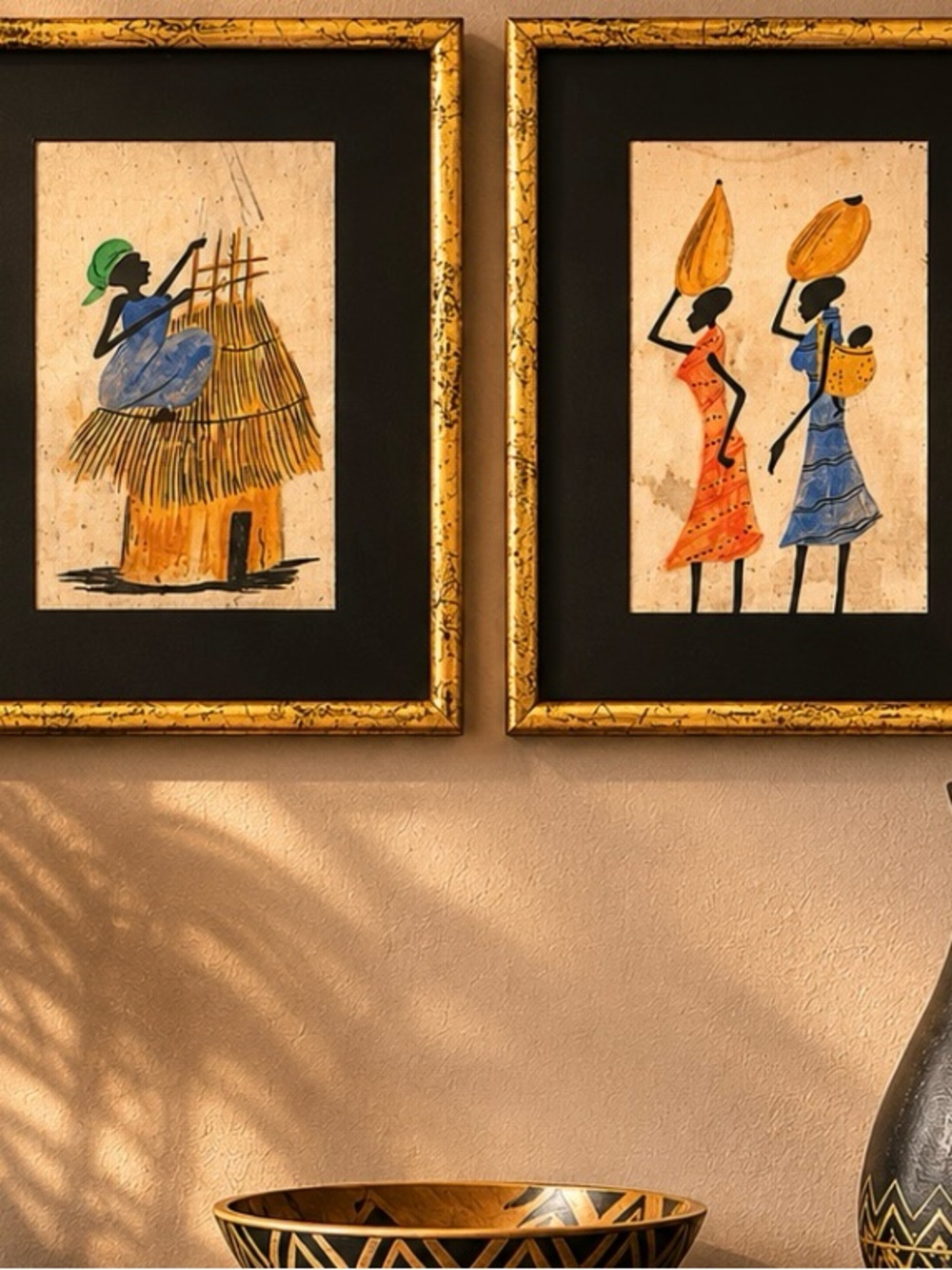 Original Vintage Fine Art AFRICA ARTISAN Kitsch Paintings on Canvas Wall Picture